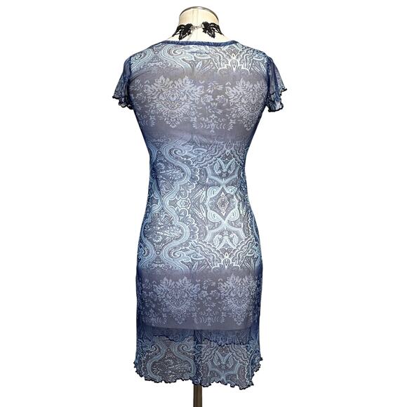 Amy Byer Vintage 90s USA Sheer Hippie Boho Fairy Lettuce Hem Short Sleeve Dress - Picture 10 of 12